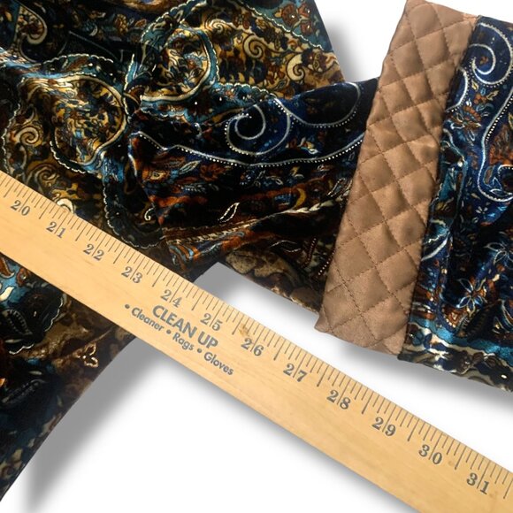 VTG Diamond Tea Loungewear Caftan Dress Velvet Quilted Blk Gold L Retro Atomic - Picture 11 of 11